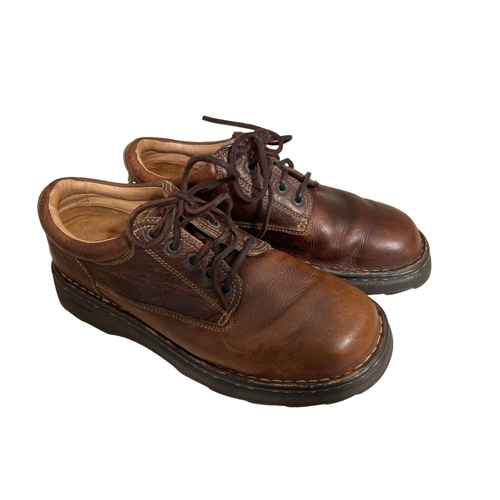 Vtg Born Oxford Shoes Mens Sz 10 Brown Leather Lace Up Contrast Stitching Y2K